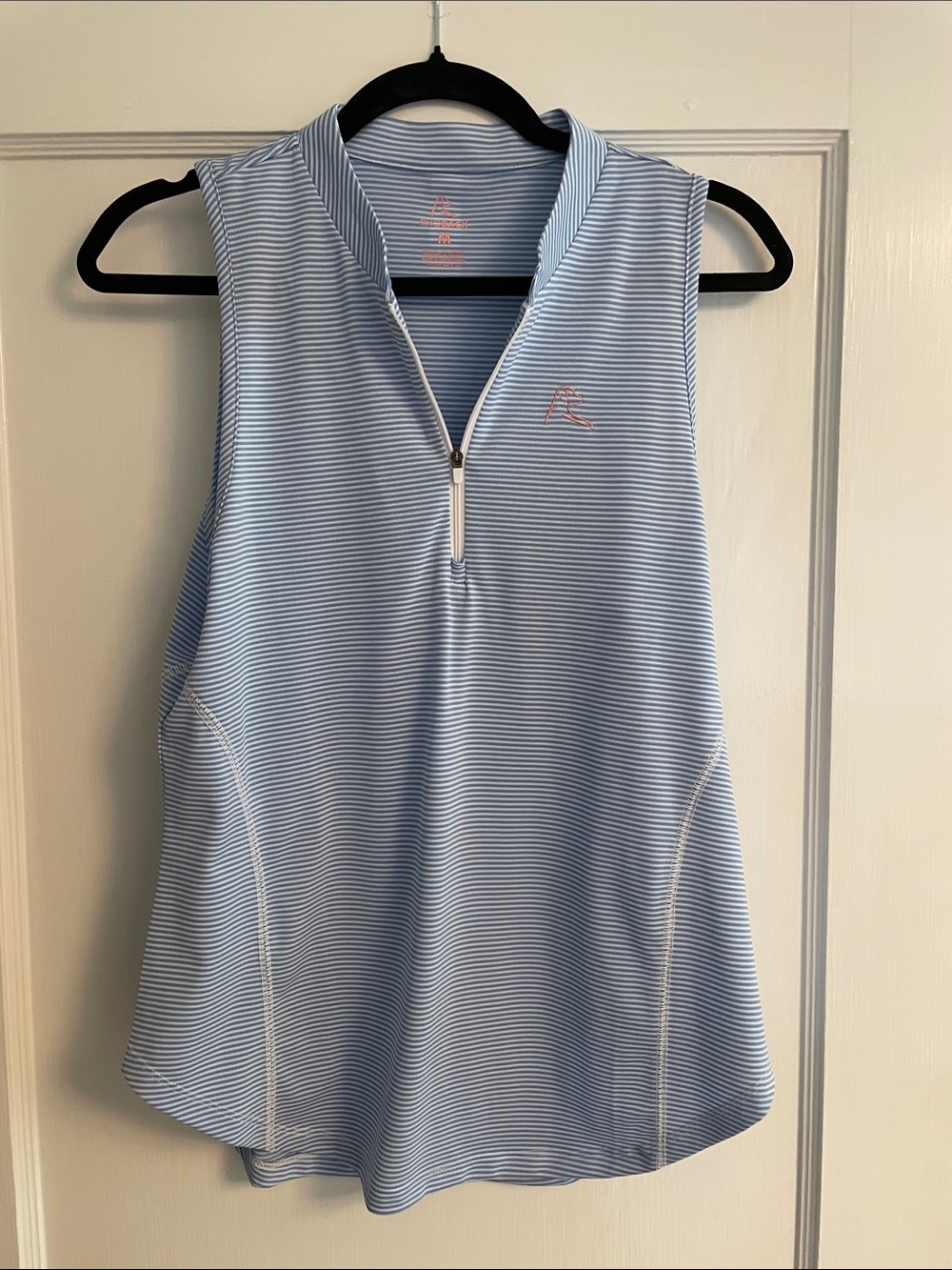 Rhoback Light Blue Striped Sleeveless Zip Tank